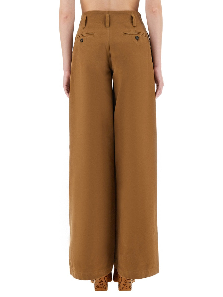 Wide Leg Pants Brown Cotton Trousers