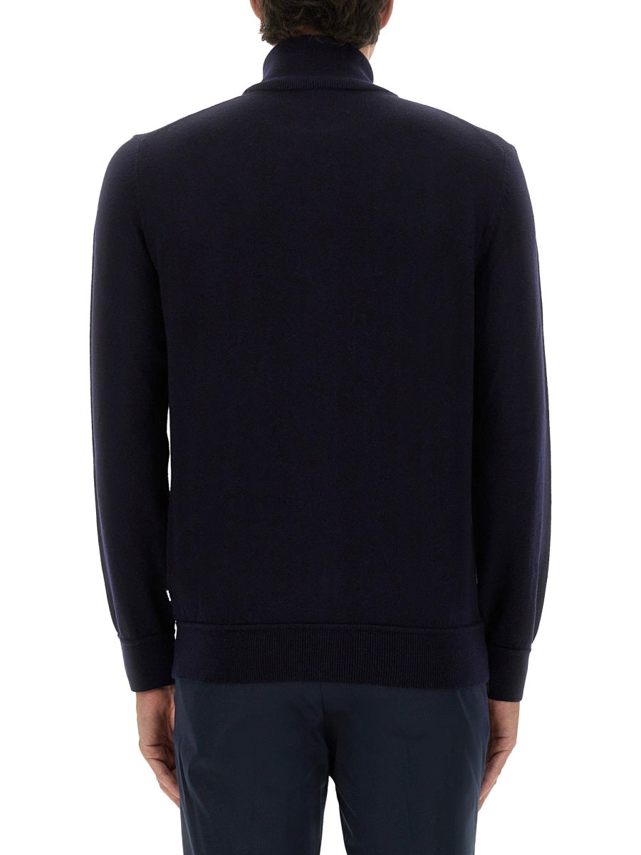 Shirt With Zip Blue Virgin Wool Jumpers