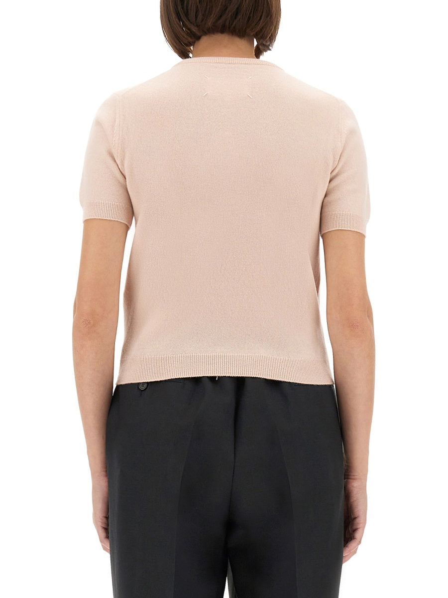 Wool Crew Neck T-Shirt Pink Virgin Jumpers