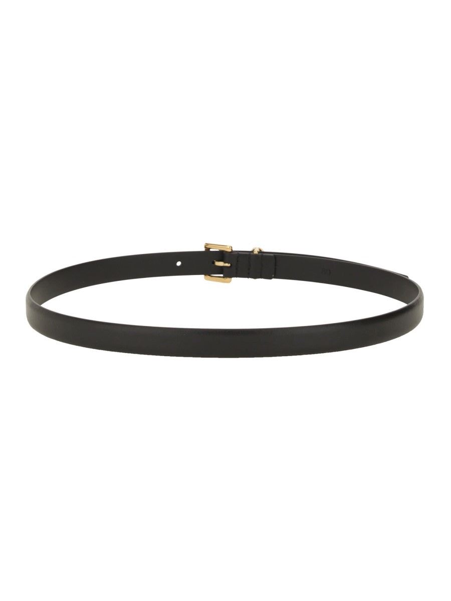 Leather Belt With Double Gancini Buckle Black