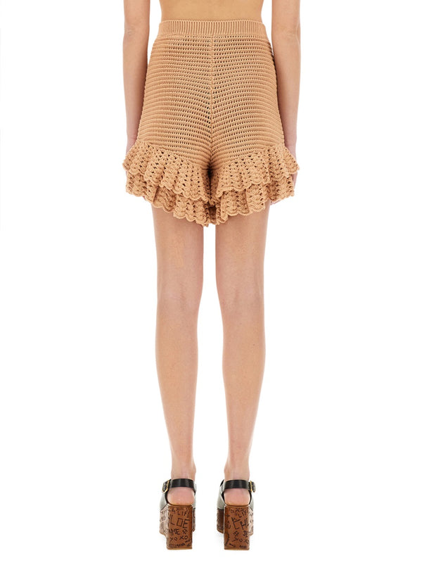 Crochet Knit Mini Shorts Nude Cotton
