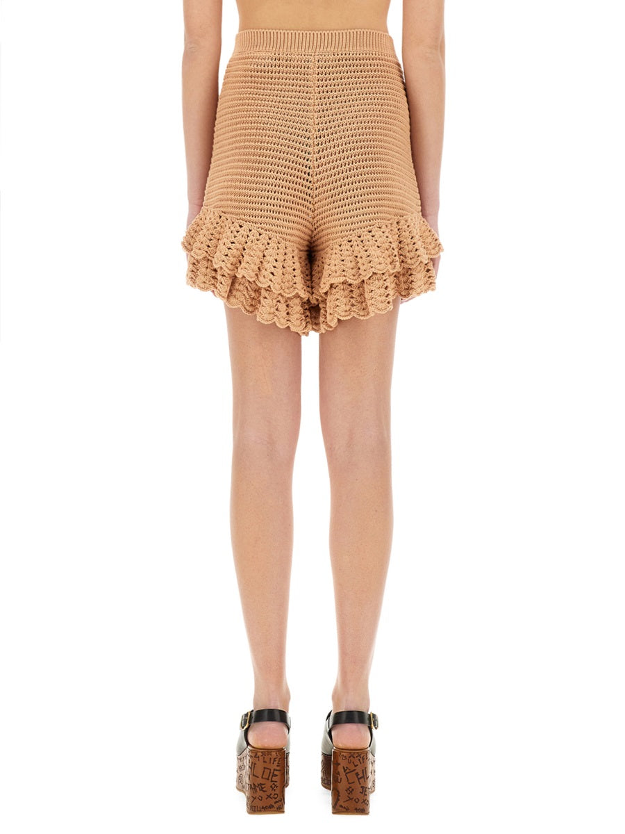 Crochet Knit Mini Shorts Nude Cotton