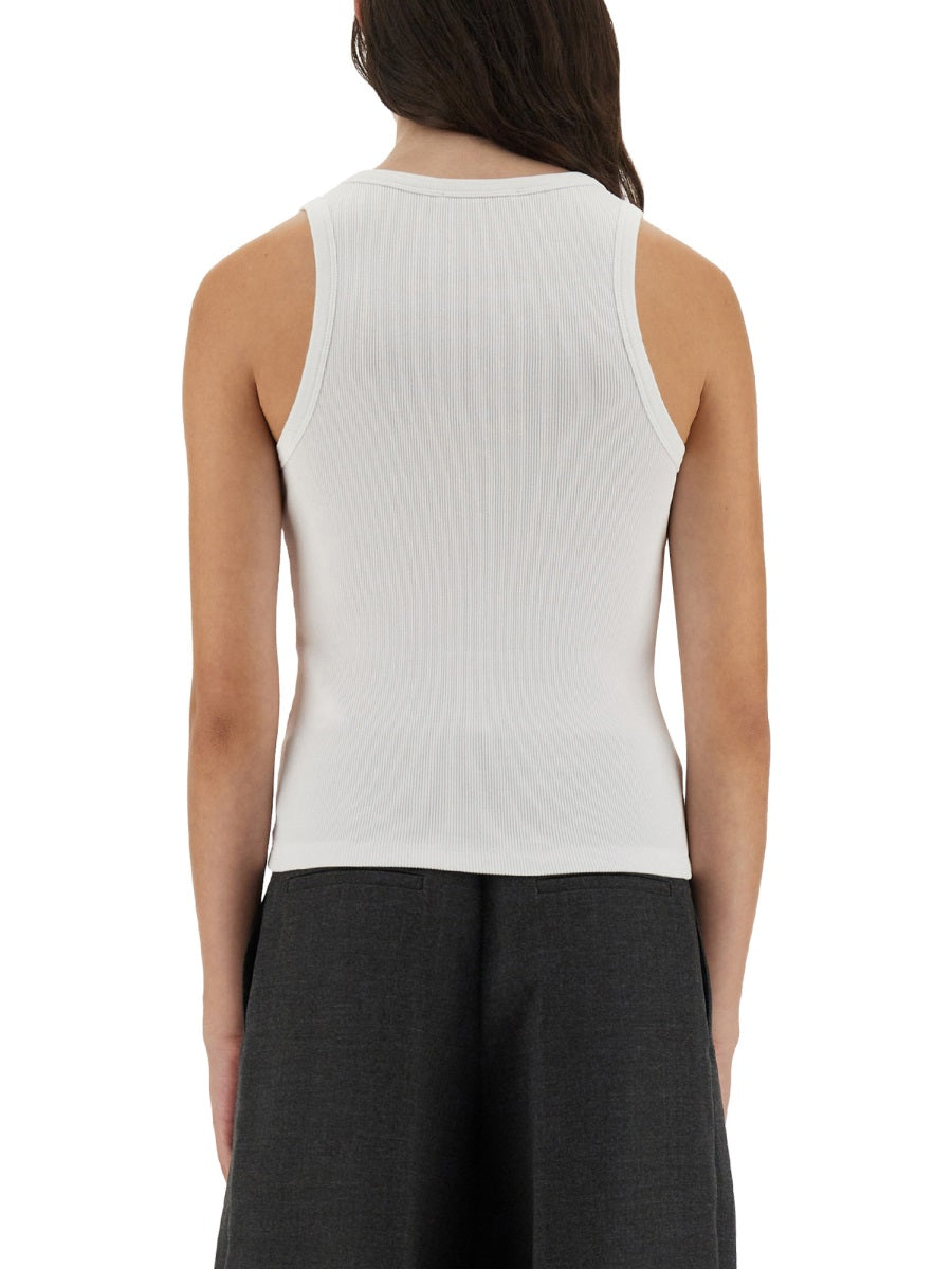 Slim Tank Top With Logo Print White Cotton