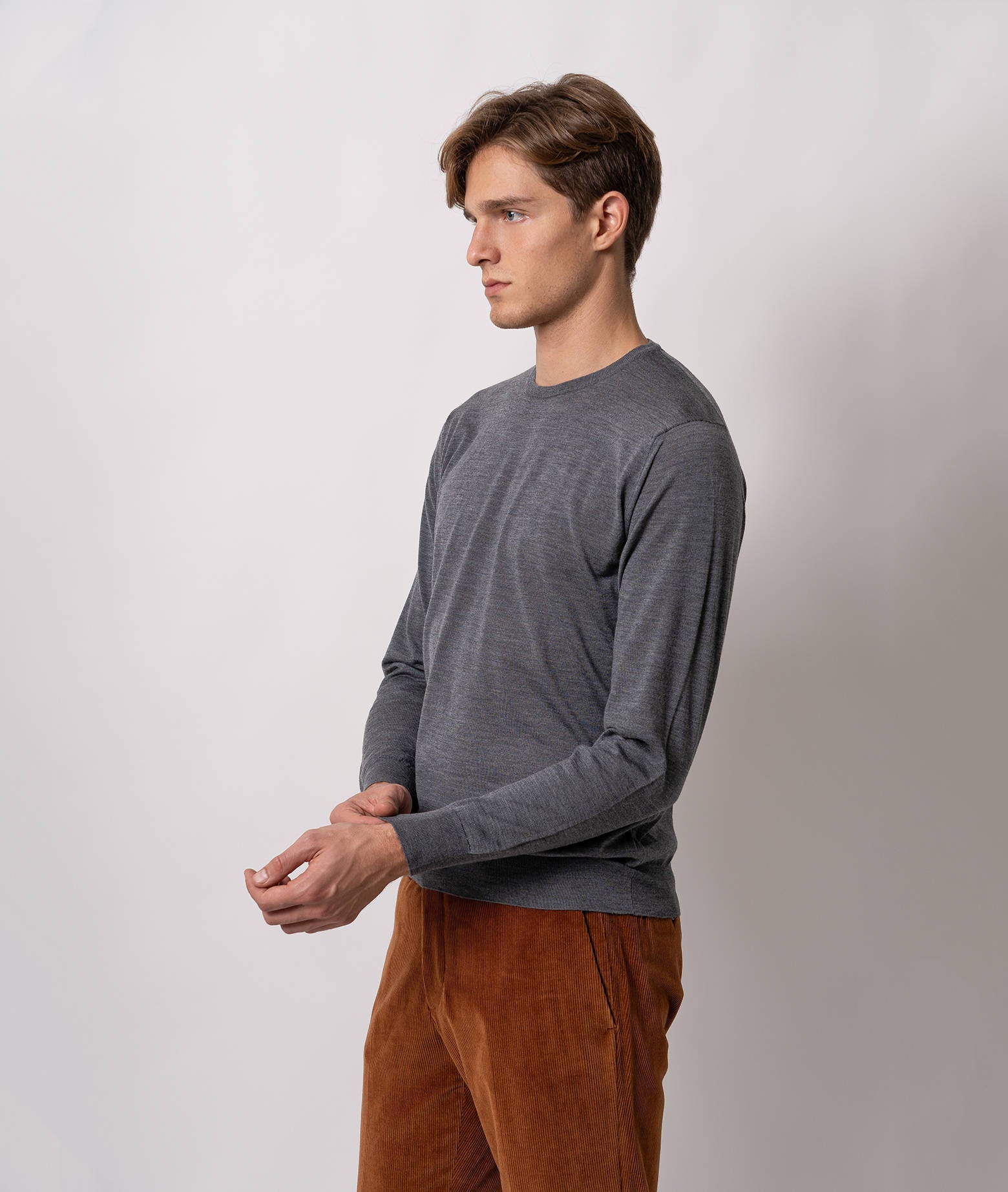 Wool Crewneck Sweater Oslo Gray Basic Light Kintwear