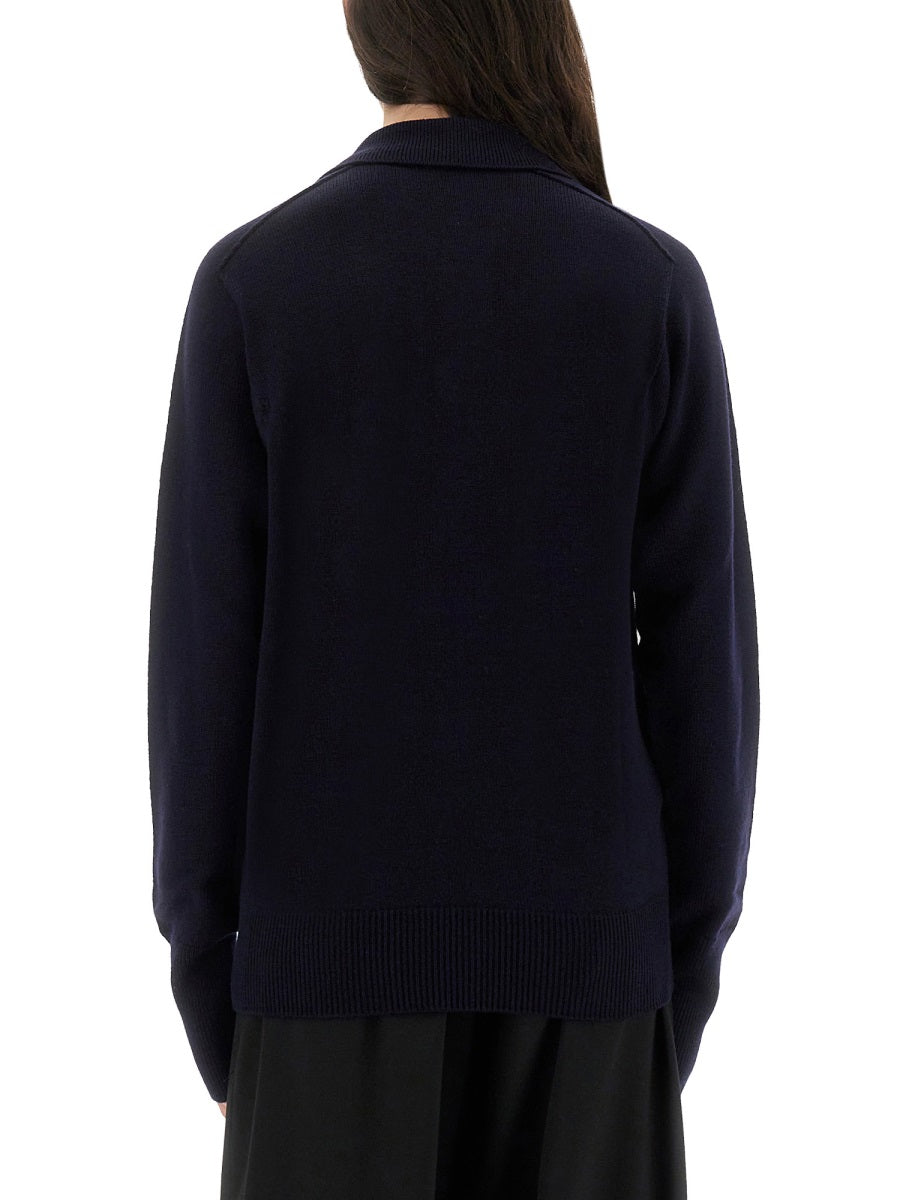 Inverness Shirt With Polo Collar Blue Extrafine Merino Jumpers