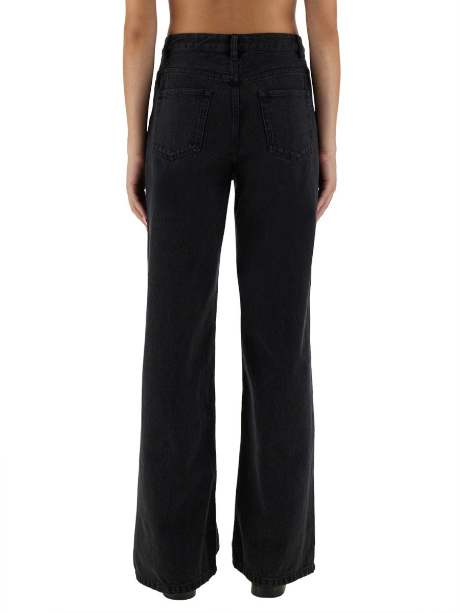 Wide Leg Jeans Black Cotton