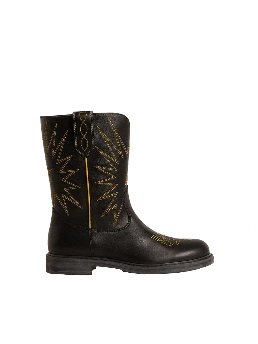 Boots Wish Star Biker Black Cow Leather