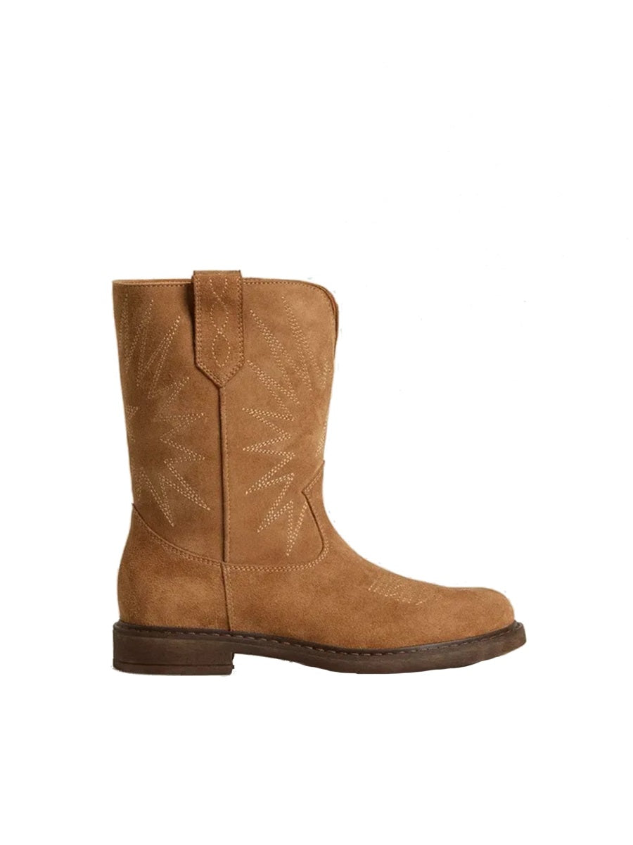 Boots Wish Star Biker Brown Leather Cow
