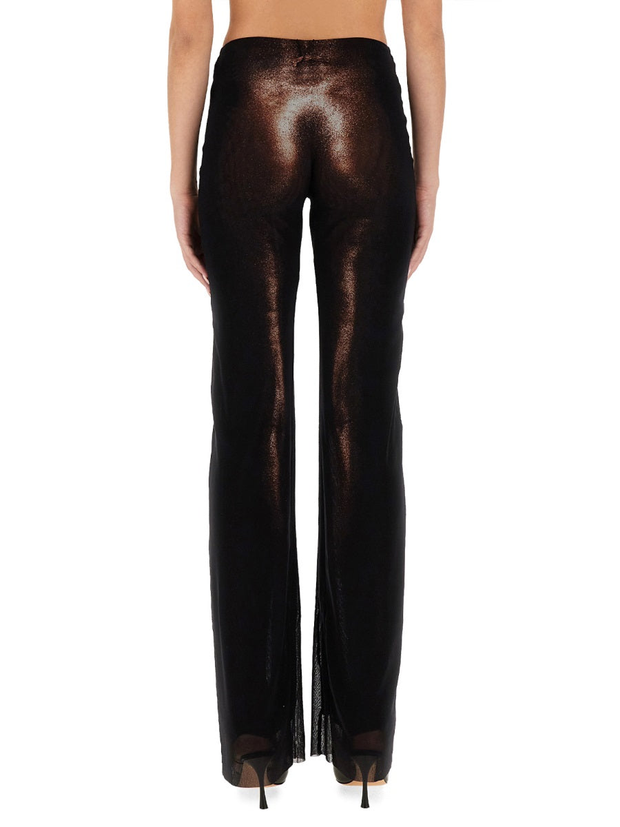 Pants With Body Dust Print Brown Polyamide Trousers