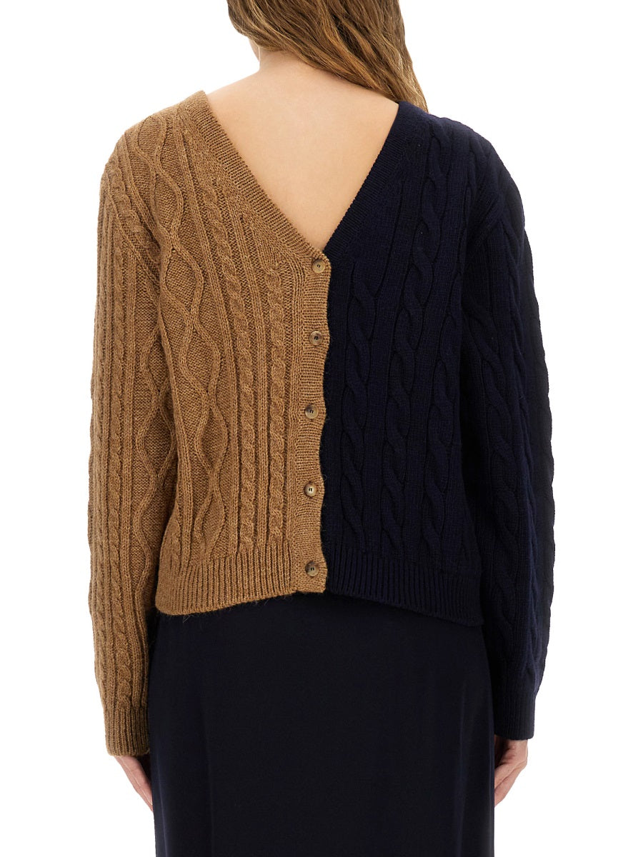Two-Tone Alpaca Blend Cardigan Multicolour Acrylic Jumpers