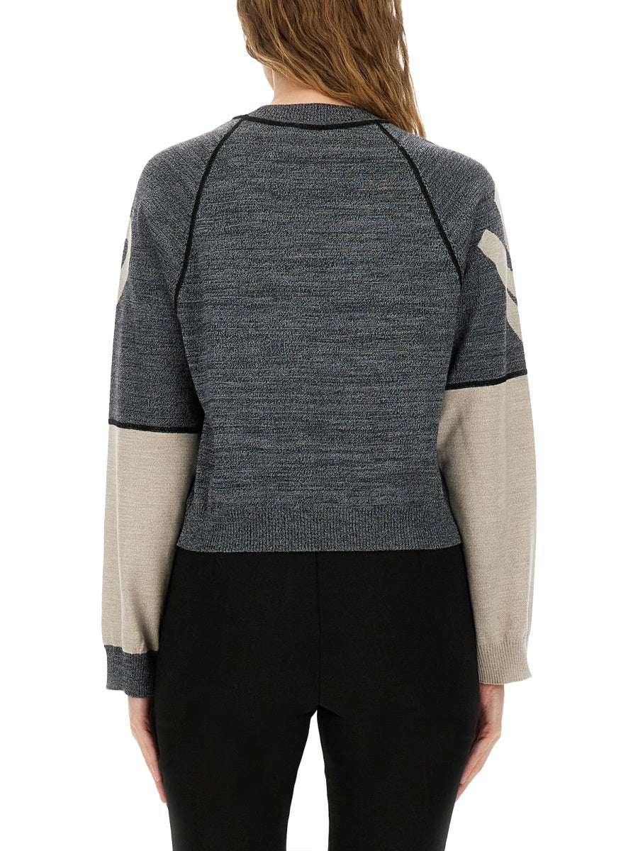 Jersey With Inlaid Logo Grey Virgin Wool T-shirts