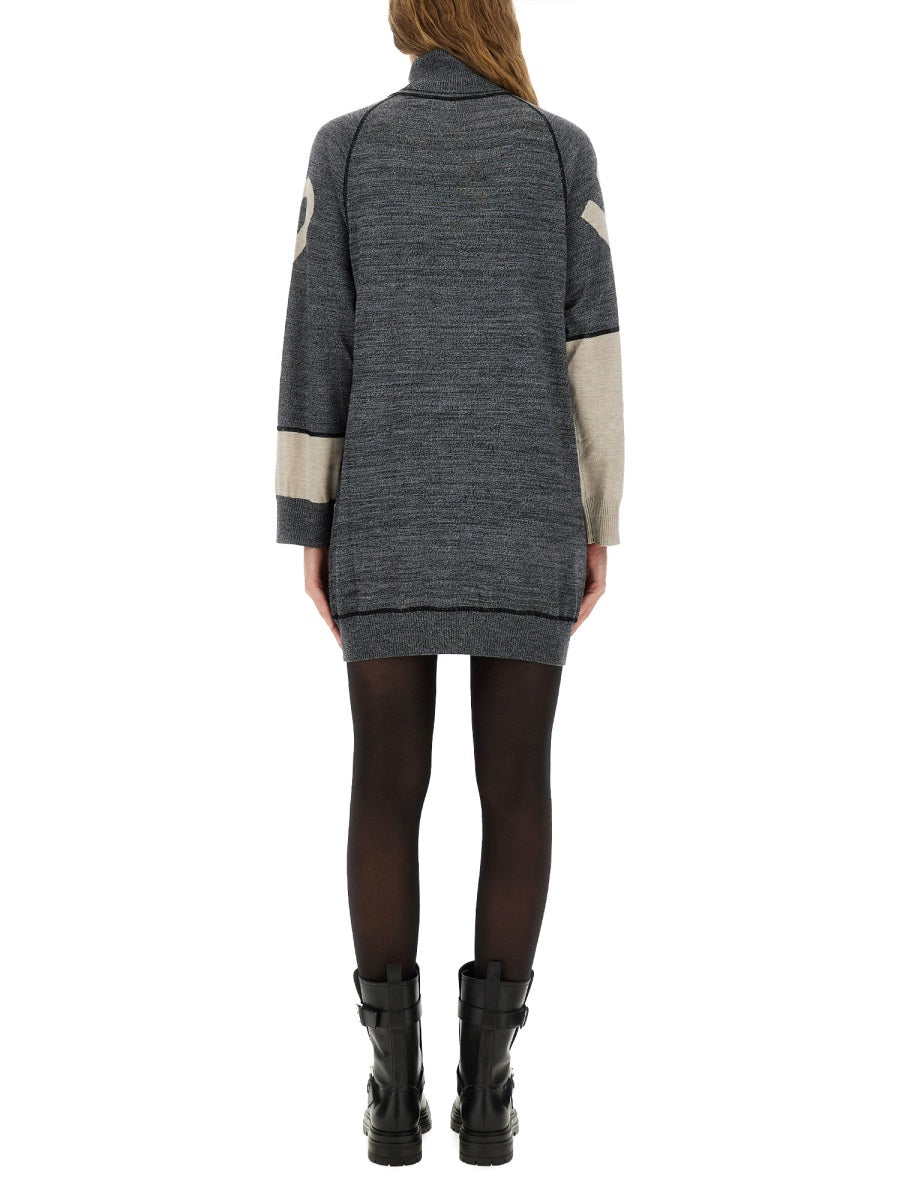 Inlaid Dress Grey Virgin Wool