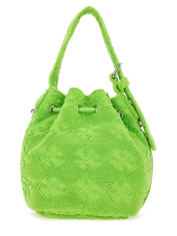 T Monogram Mini Bucket Bag Green Cotton Handbags