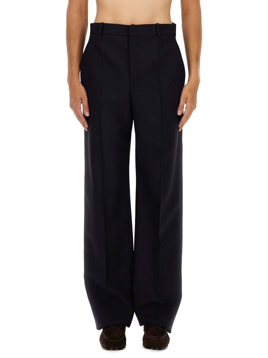 High Waist Pants Blue Wool Trousers