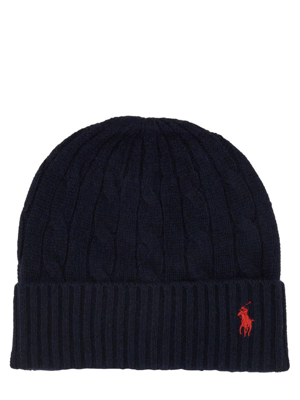 Cable-Knit Wool-Cashmere Beanie Blue Wool Cashmere Hat