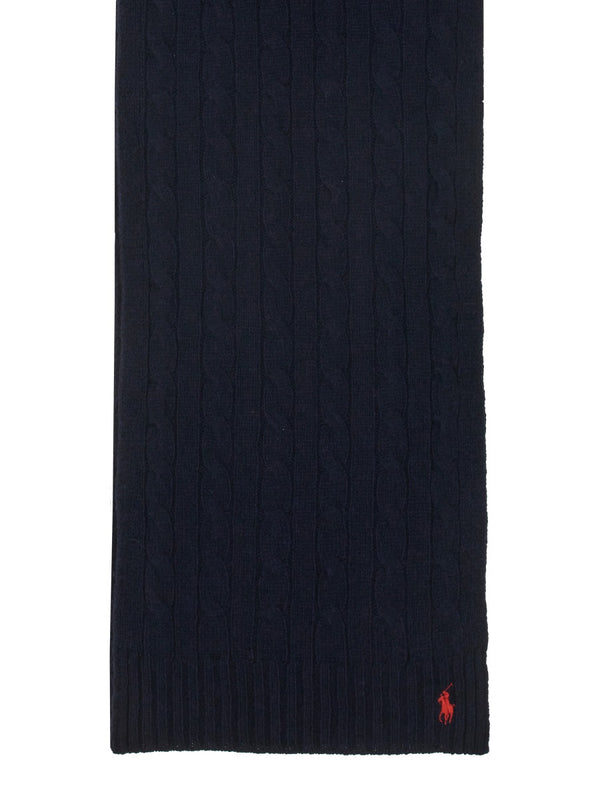 Scarf Wool-Cashmere Braid Blue Wool And Cashmere