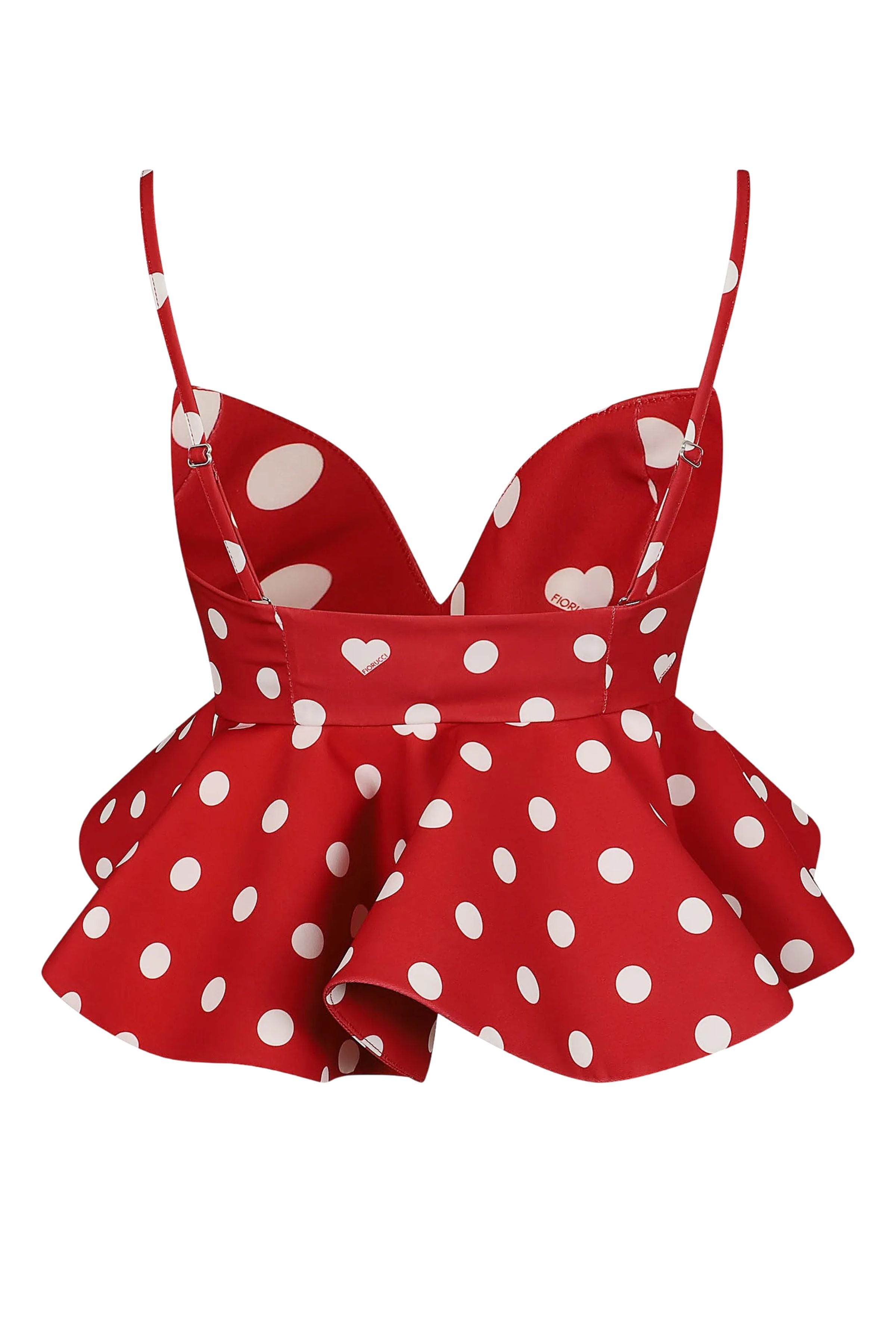 Polka Dot Peplum Crop Top Red Poliestere