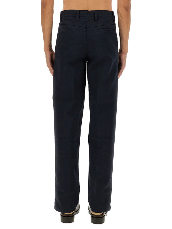 Double Zipper Pants Blue Cotton Trousers