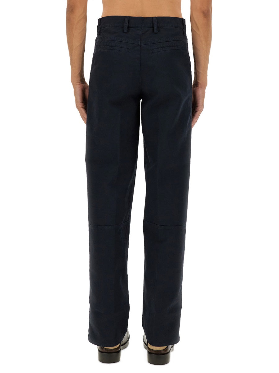 Double Zipper Pants Blue Cotton Trousers