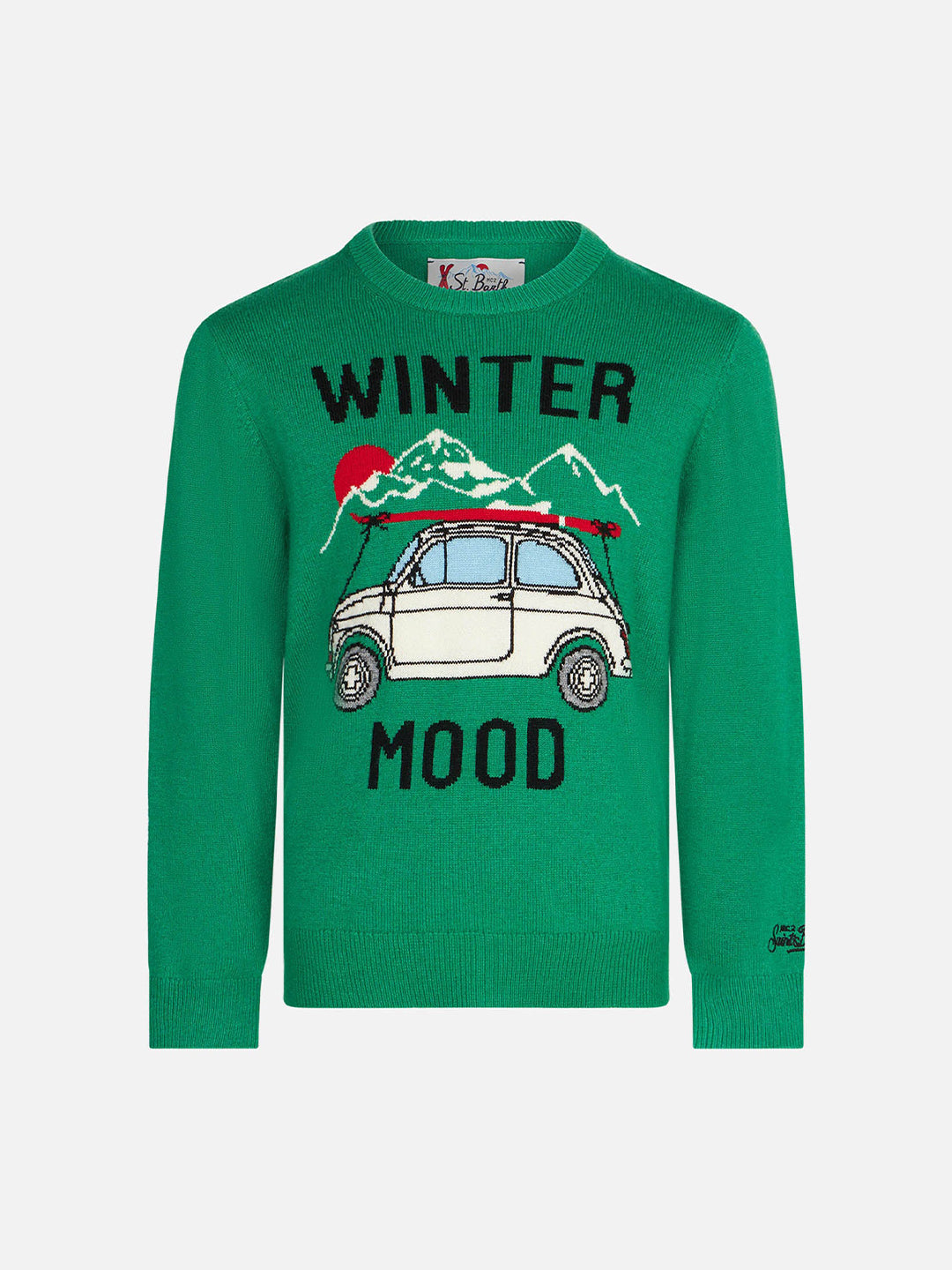Boy Cashmere Blend Sweater With Car Print | Fiat 500 Special Edition Green