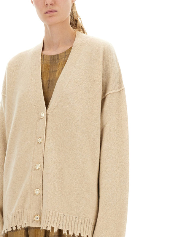 Cashmere Cardigan With Buttons Beige Jumpers