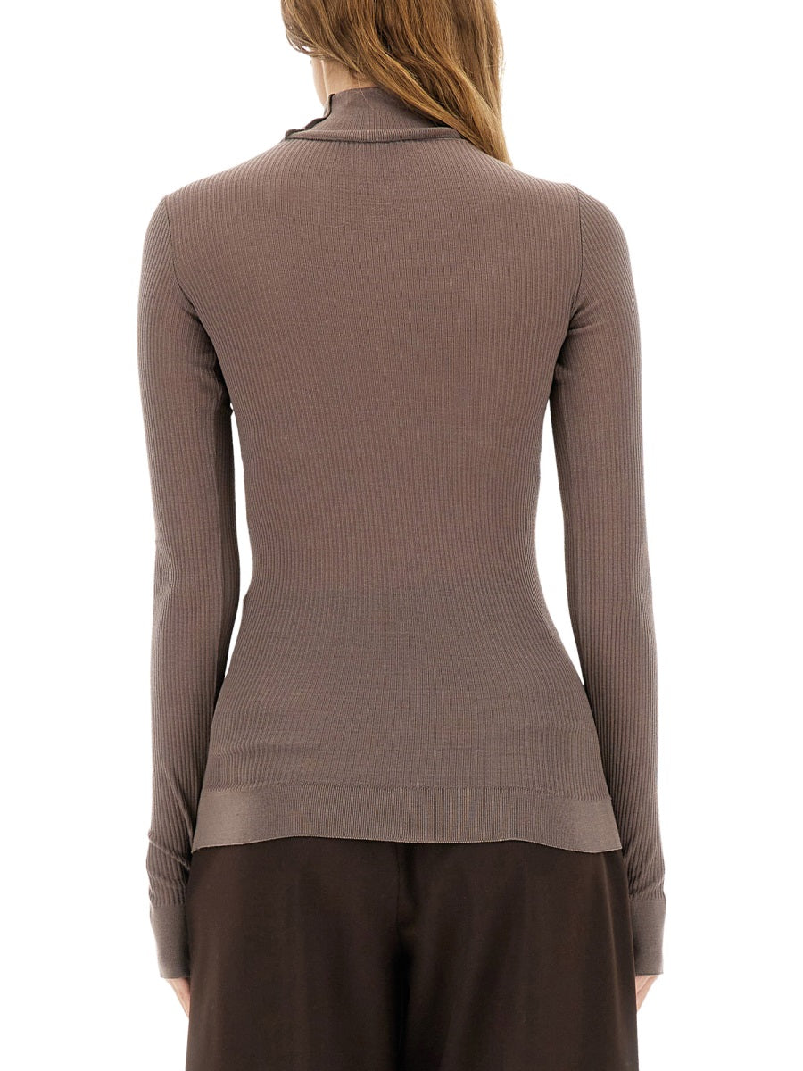 Brown Turtleneck Top Wool Tops