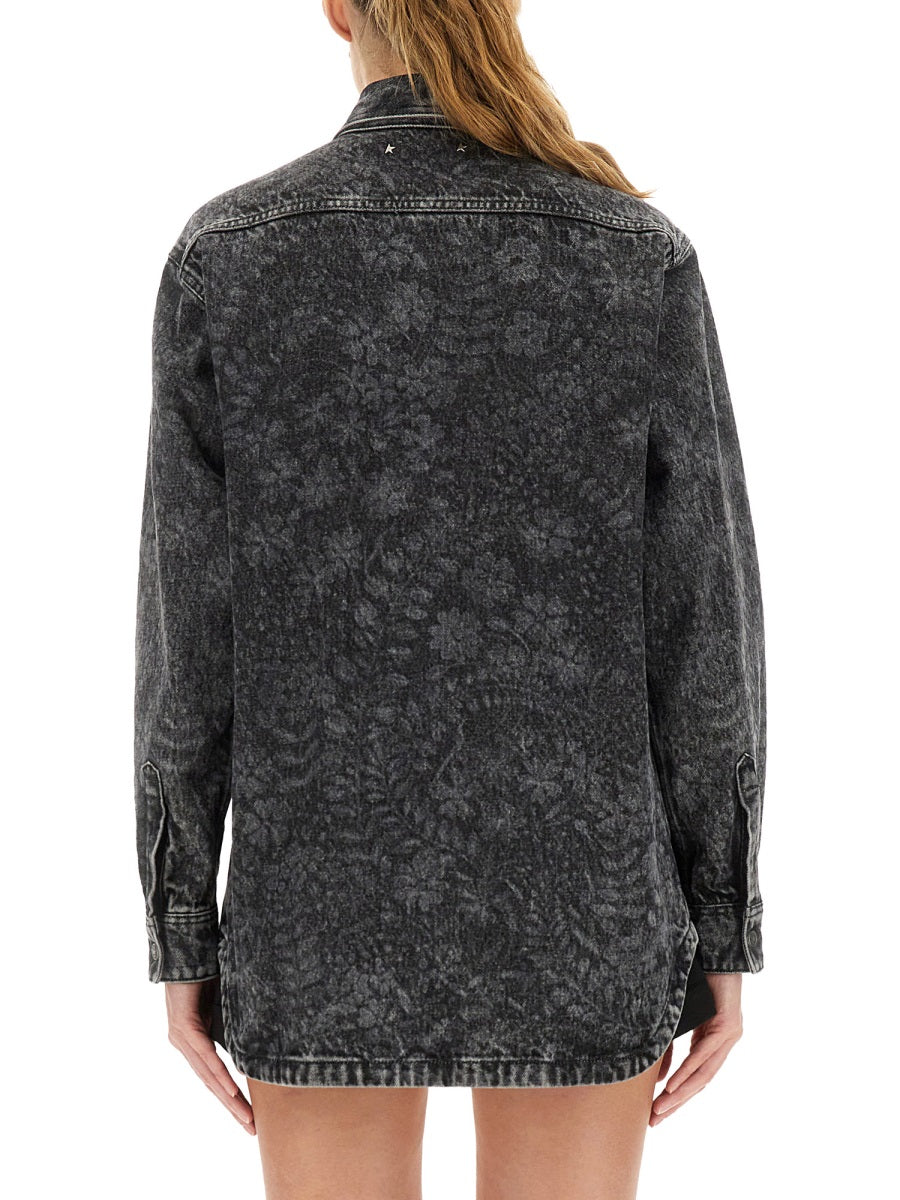 Shirt With Laser Flowers Black Cotton