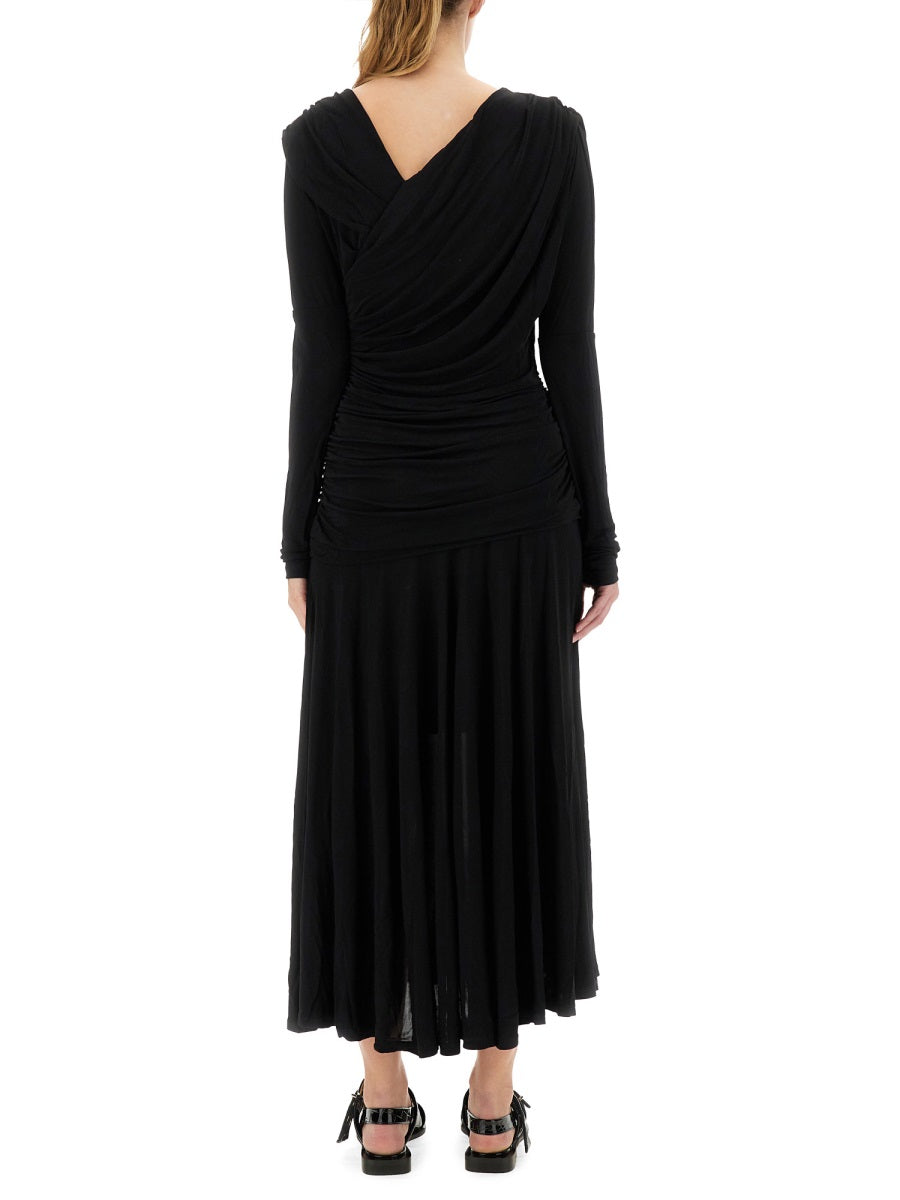 Gathered Midi Dress Black Viscose