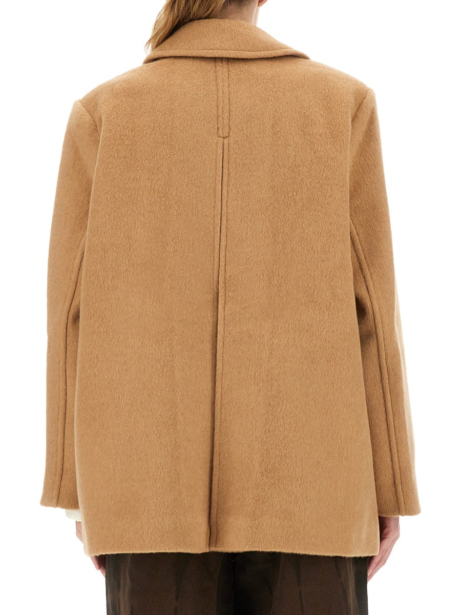 Double-Breasted Wool Blazer Brown Recycled Jacket