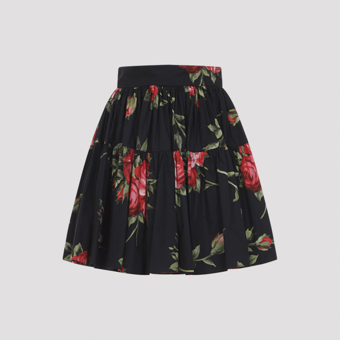 Cotton Mini Skirt Zn Bouquet Rose F Nero