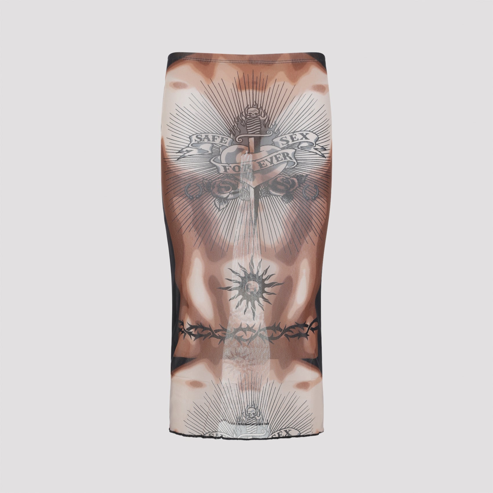 Safe Sex Tattoo Midi Skirt Multicolour Polyamide