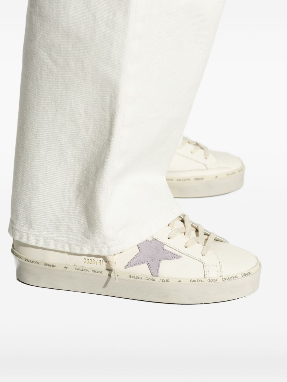 Golden Goose Flat Shoes White/lilla/liliac Lea And Rubber Sole