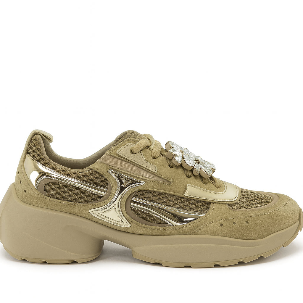 Roger Vivier Flat shoes Khaki Gold Suede