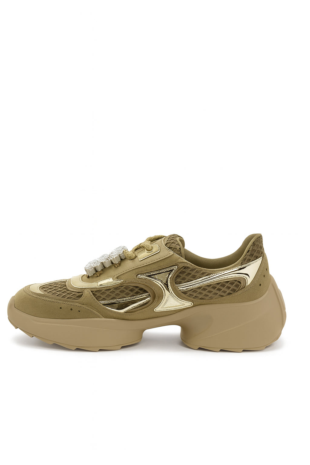 Roger Vivier Flat shoes Khaki Gold Suede