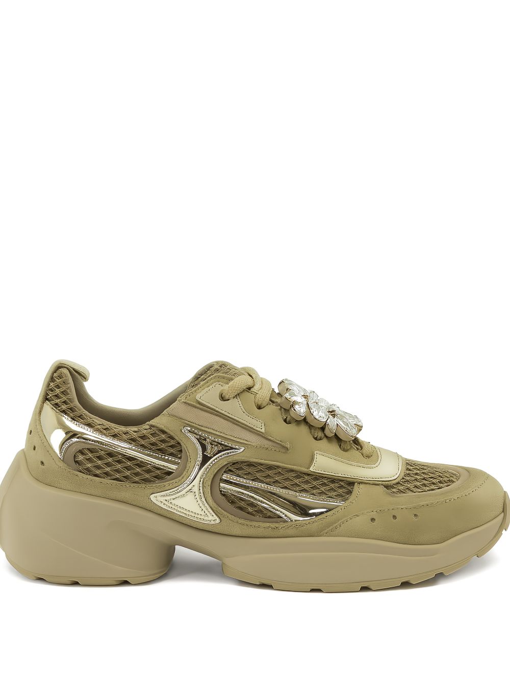 Roger Vivier Flat shoes Khaki Gold Suede