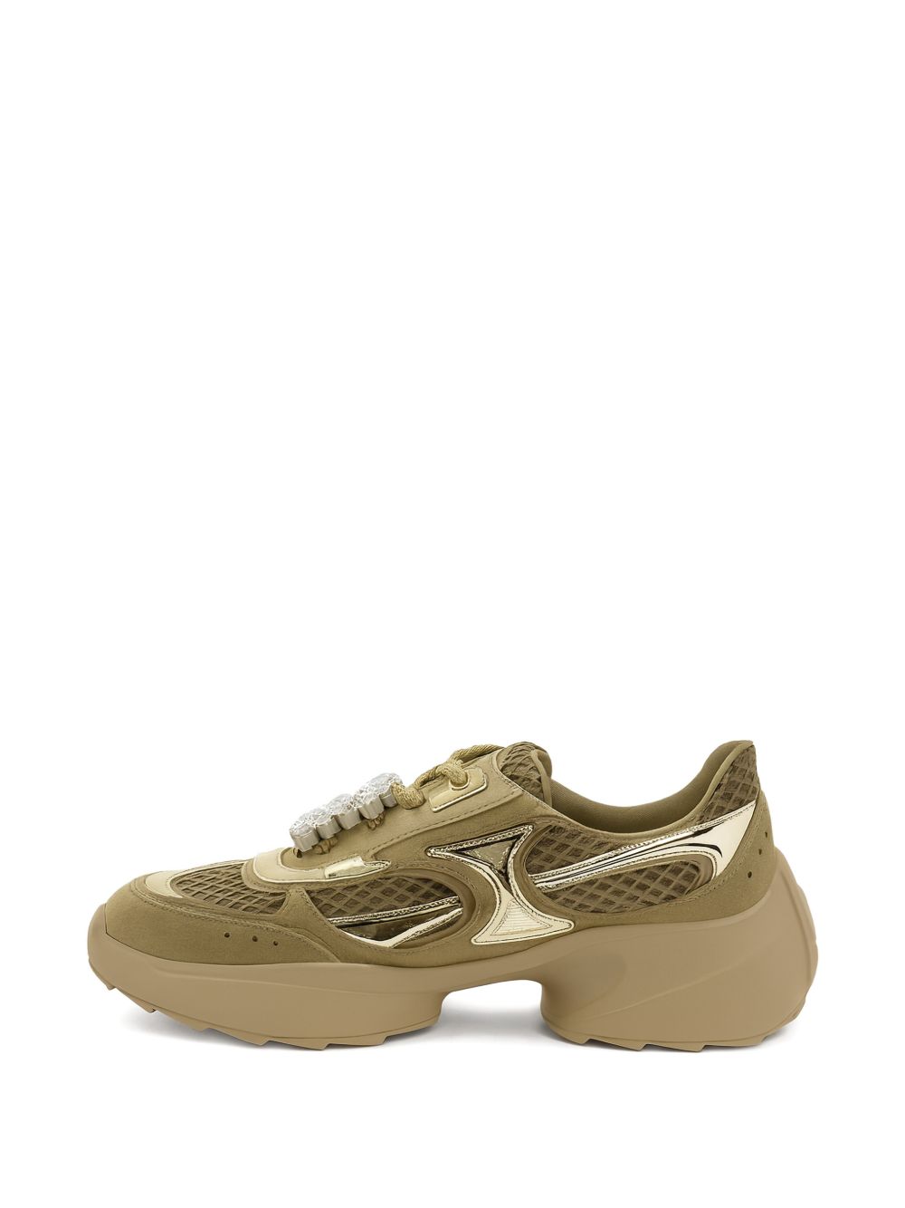 Roger Vivier Flat shoes Khaki Gold Suede