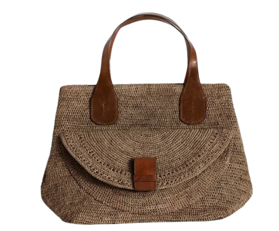 Ibeliv Bags Dark Tan / Brown Raffia Leather Handles