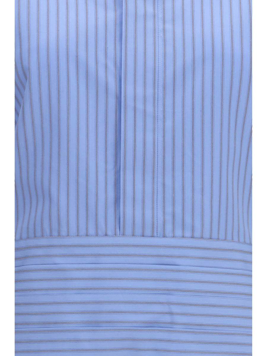 Cotton Poplin Shirt With Belt Light Blue Stripe