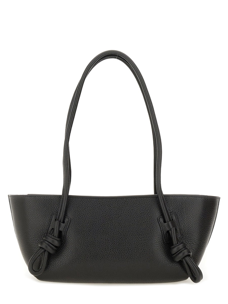 Fleca Grainy Shoulder Bag Black Calf Leather