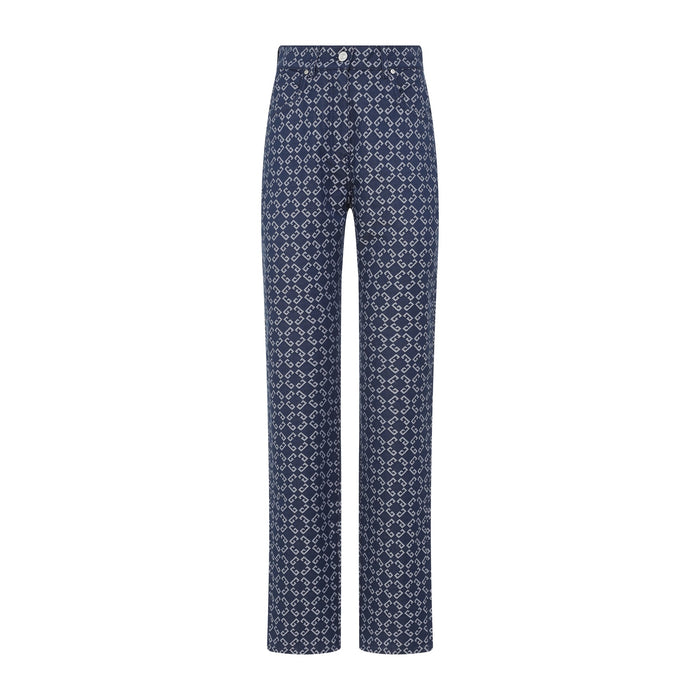 Monogram Denim Jeans Blue Cotton