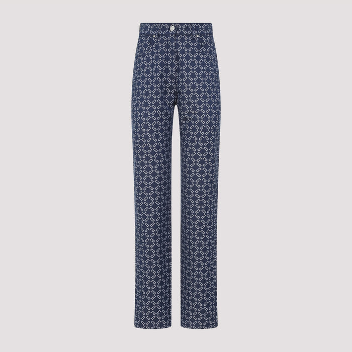 Monogram Denim Jeans Blue Cotton