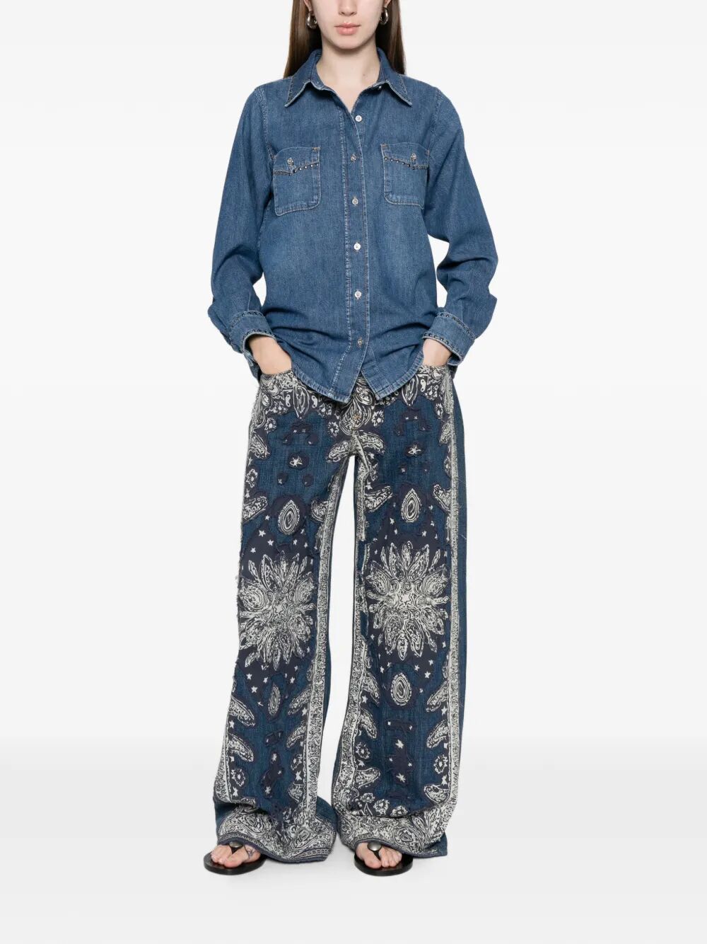 Western Shirt Street Wise With Studs Blue Cotton