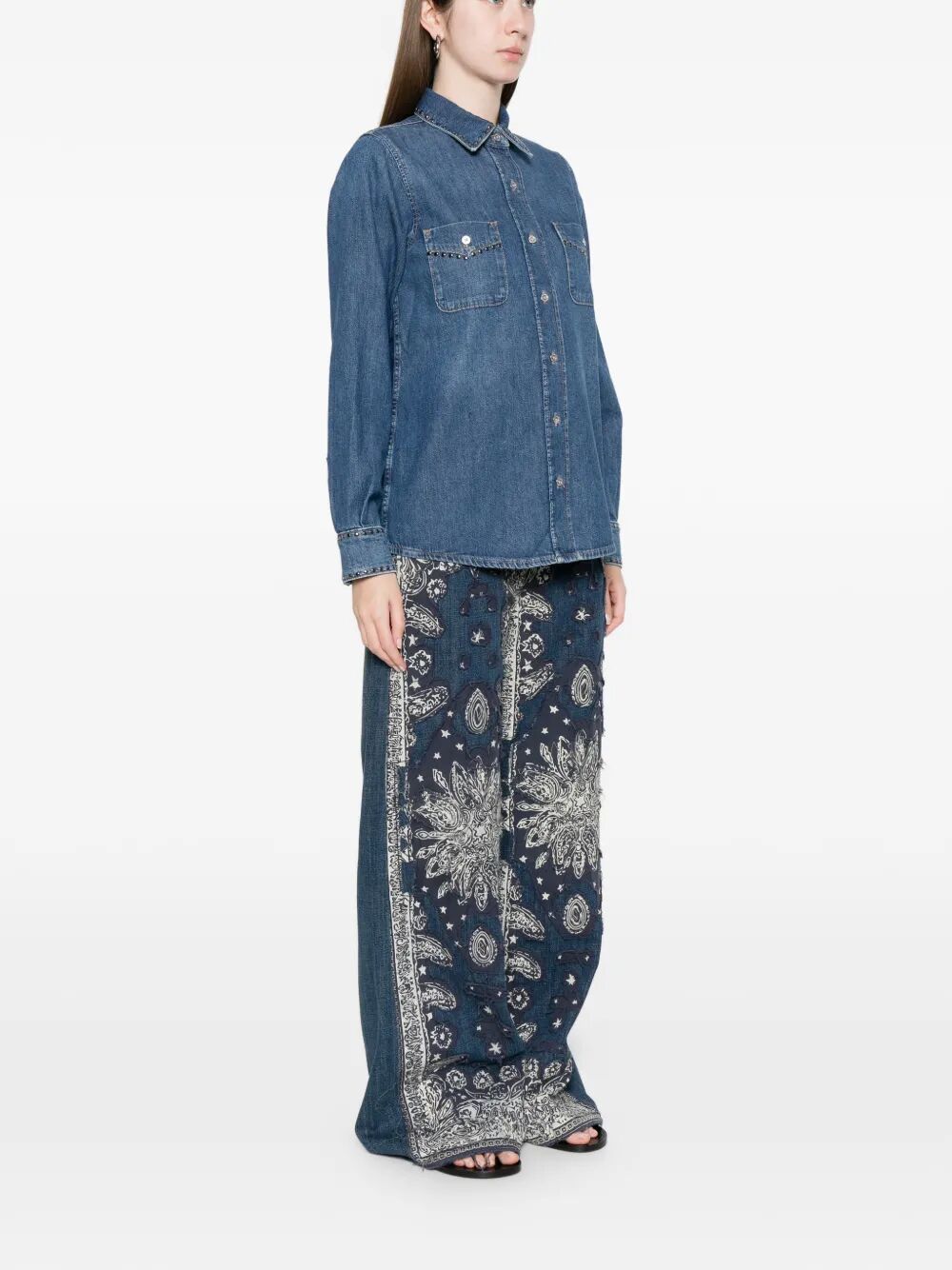 Western Shirt Street Wise With Studs Blue Cotton