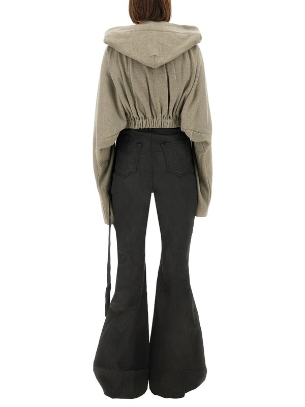 Cropped Hooded Tunic Sweatshirt Grey Cotton Sweatshirts
