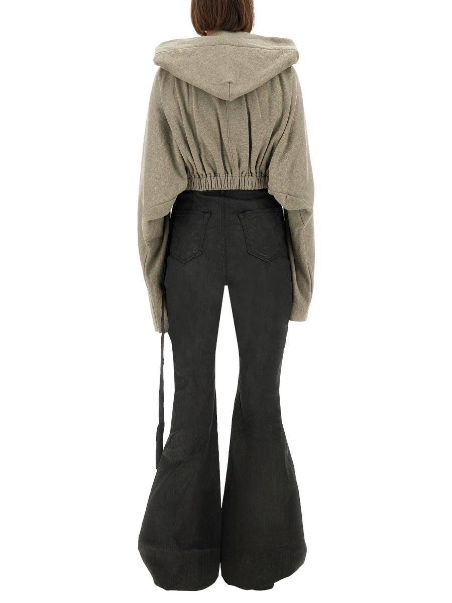 Cropped Hooded Tunic Sweatshirt Grey Cotton Sweatshirts