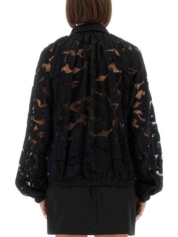 Lace Balloon Blouse Black Viscose Shirt
