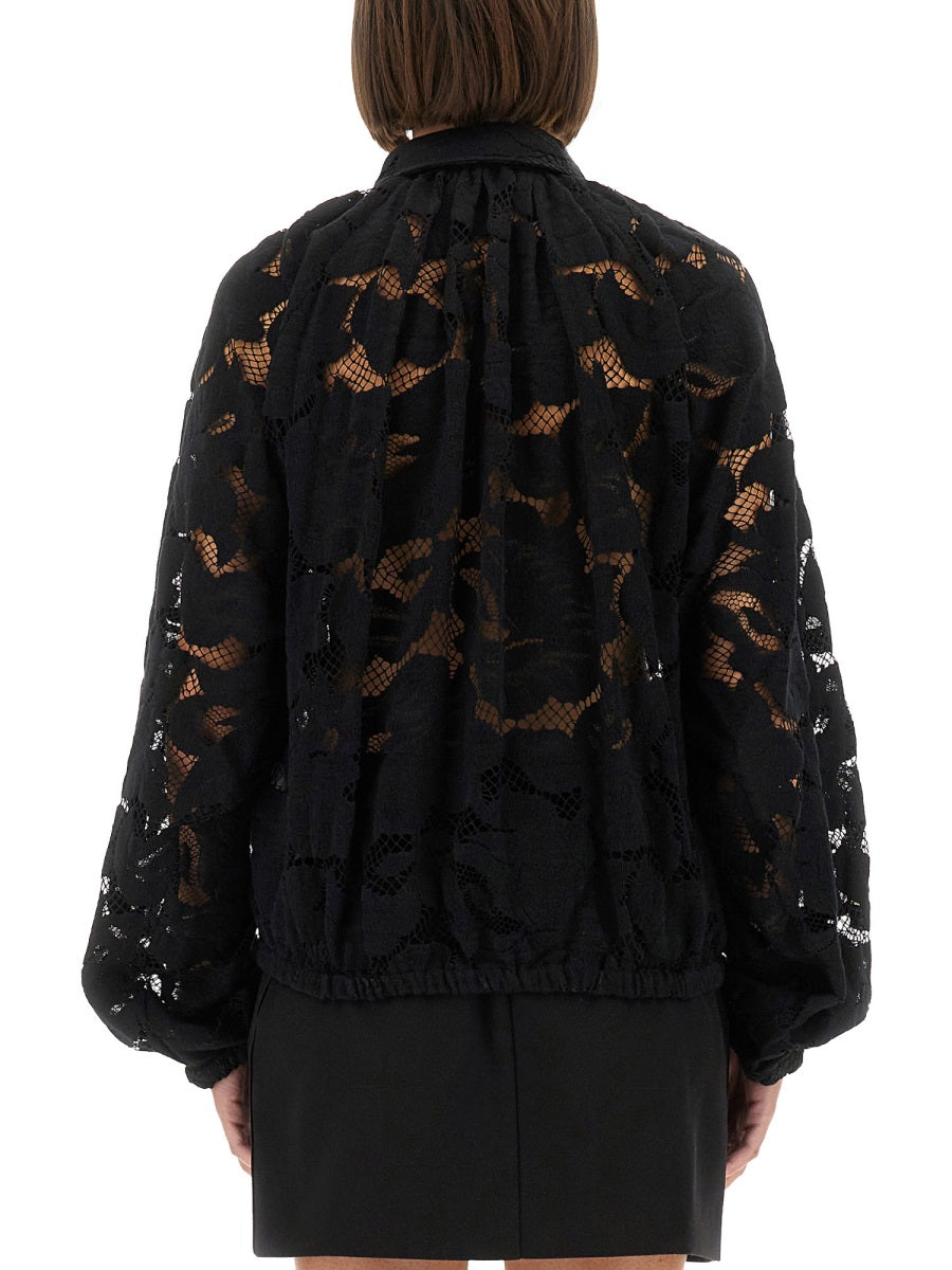 Lace Balloon Blouse Black Viscose Shirt