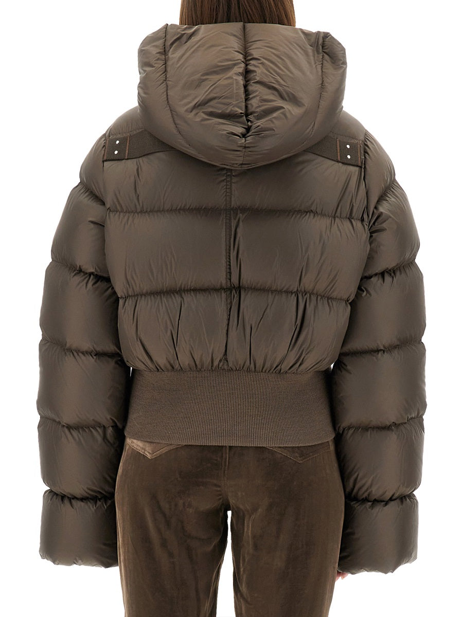 Down Jacket With Hood Brown Nylon Trench & Raincoats