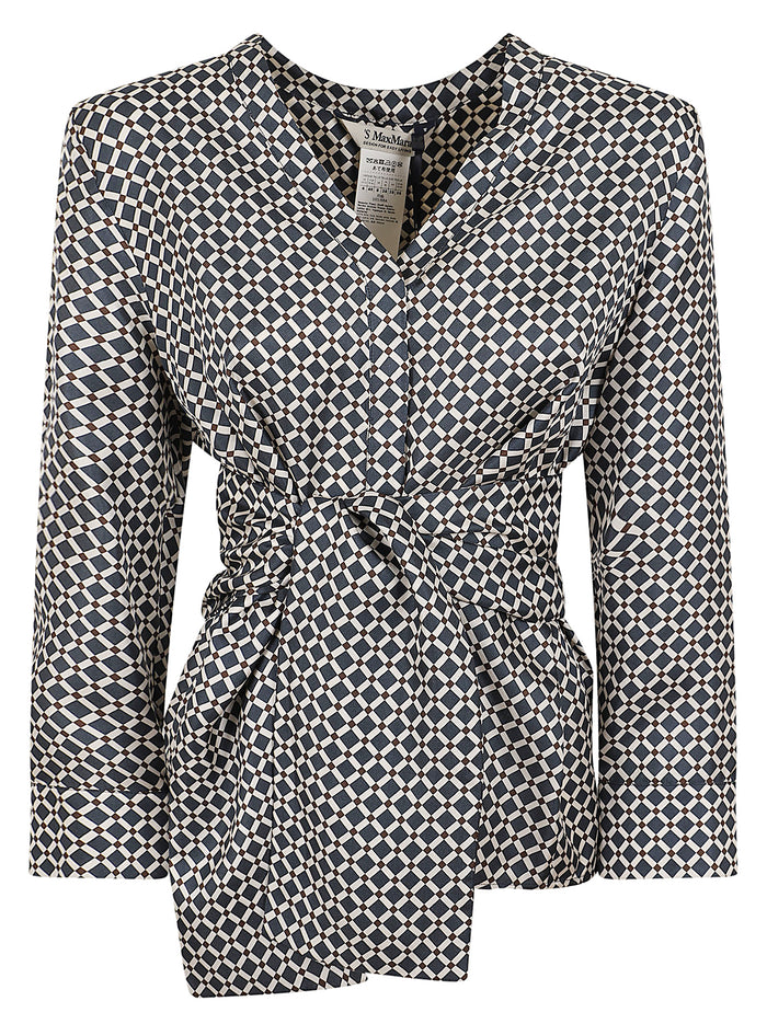 Camicia Twill Di Seta Stampa Vittoria Blue