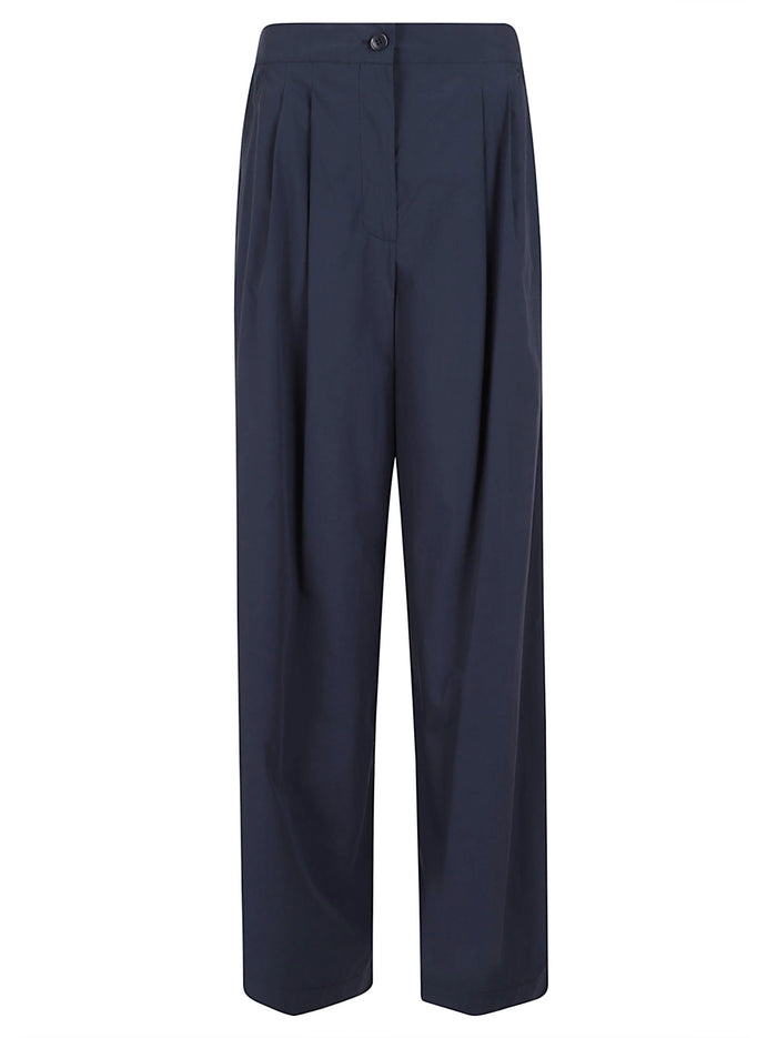Popeline Puro Cotone Lavato E Smerigliato Blue Pantaloni